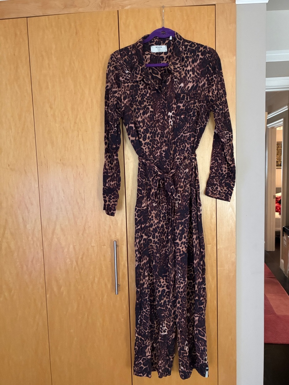 One Teaspoon Leopard Print Long Sleeve Tie-Waist Maxi Dress - Brown/Black